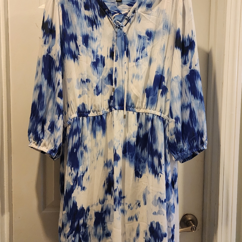Simply Vera Vera Wang Blue and White Long Sleeve Dress